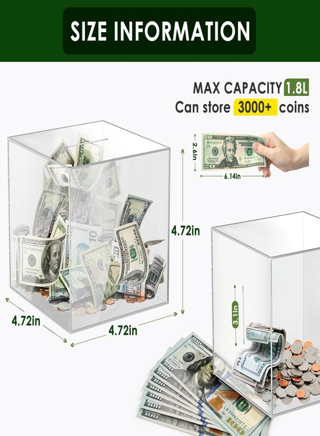 Vcertcpl Acrylic Clear Piggy Bank Money Saving Box for Cash Saving, Must Break to Open, 1.4L Capacity, Clear Cube, Unisex, Adults and Children - Image 4
